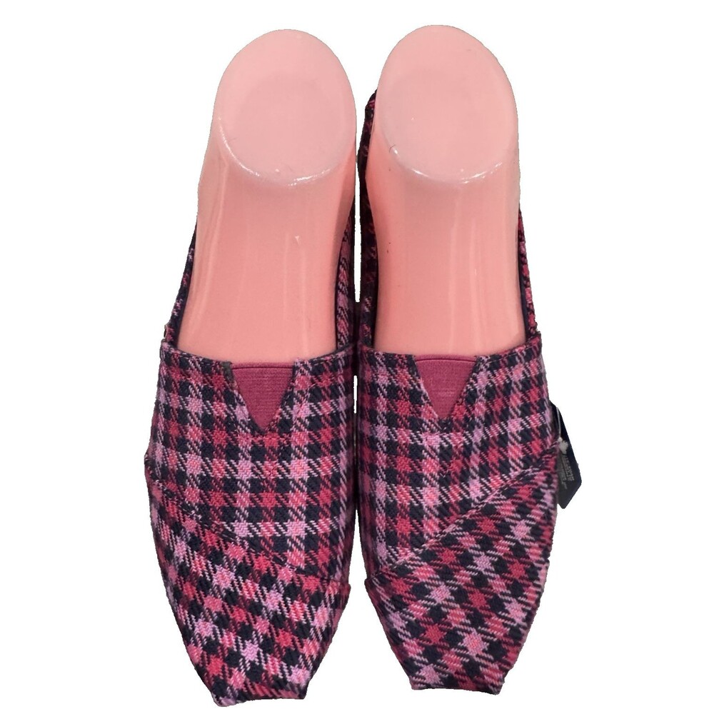 TOM'S Pink Multi Checked Plaid Slip On Loafers Flats Women's Size 9M